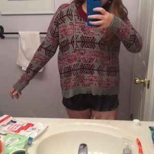 AEO Grey and Maroon Sweater/Hoodie